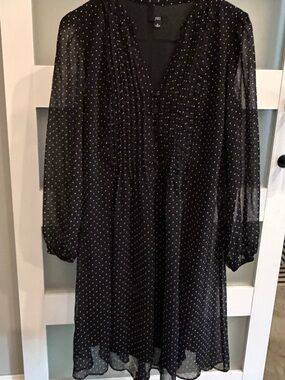 J.B.S. Black Dress with White Polka Dots — Long Sleeve Sheer Style